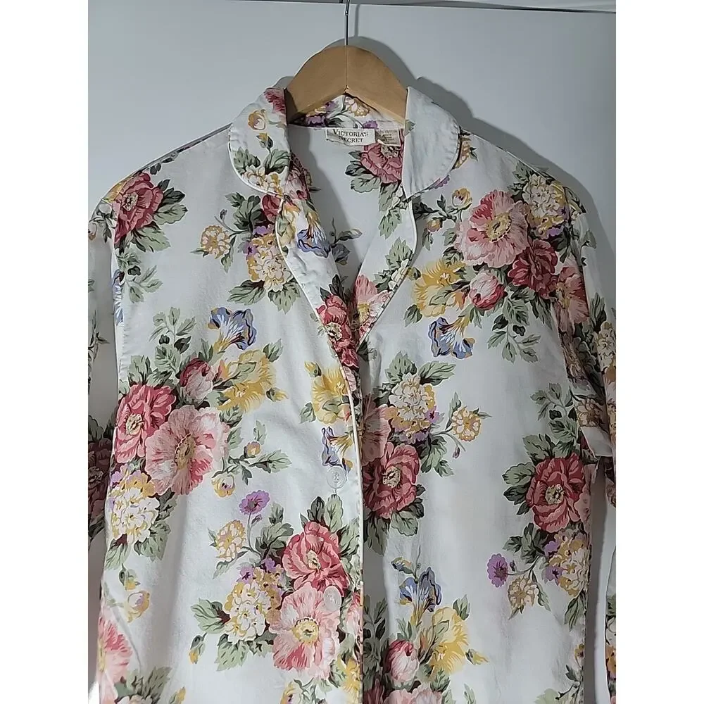 VICTORIA'S SECRET Gold Label Vtg Floral Pajama Set W/Long Shorts Modest Sz S HTF